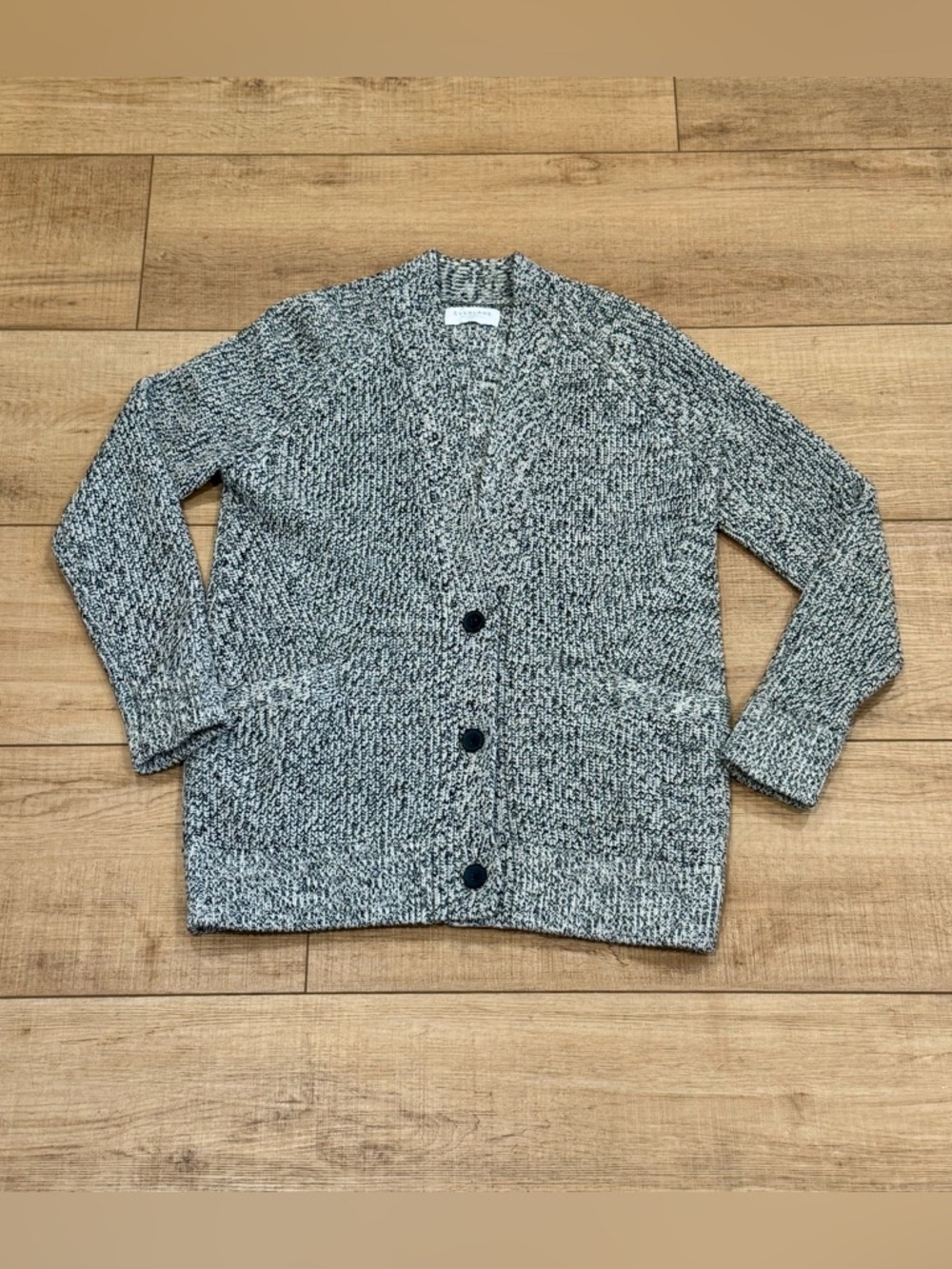 Everlane Marled Wool Cardigan XS Oversized Chunky Knit Black White Travel